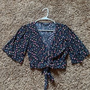 Floral front tie crop top